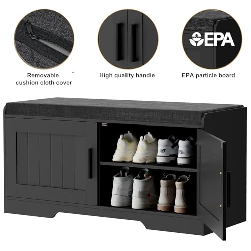 Shoe Storage Bench, 2 Doors & Thickened Padded Seat Cushion - Image 8