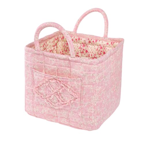 Quilted Fabric Car Storage Basket with Handles & Pocket - Image 2