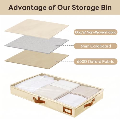 4" Low Profile Under Bed Storage Bins (2-Pack, Cream Beige) - Image 6