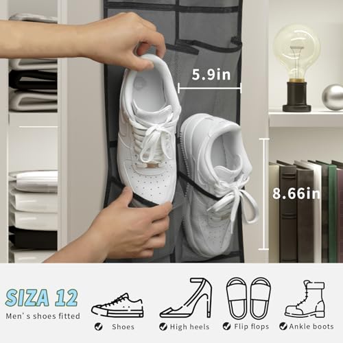 MSLOVE Narrow Over The Door Shoe Organizer, 12 Large Mesh Pockets - Image 4