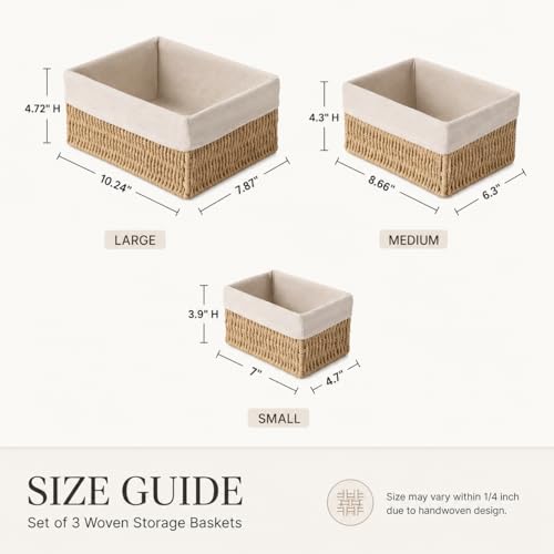 Wicker Storage Baskets Set of 3, Bathroom & Shelf Bins - Image 6