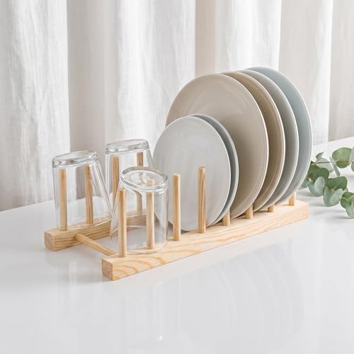 8 Pcs Wooden Plate Organizer for Cabinet, Bamboo Dish Drying Rack - Image 6