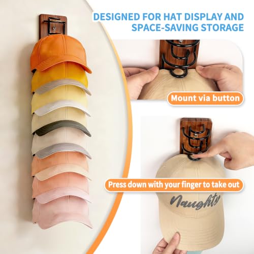 2 Pack Hat Organizer for Baseball Caps,Wood & Metal Hat - Image 6