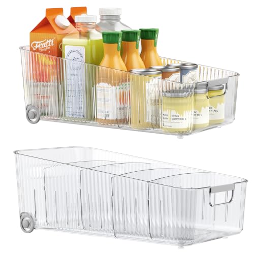 Pull Out Fridge Organizer Bins with Wheels, 8 Dividers, 2-Pack - Image 2