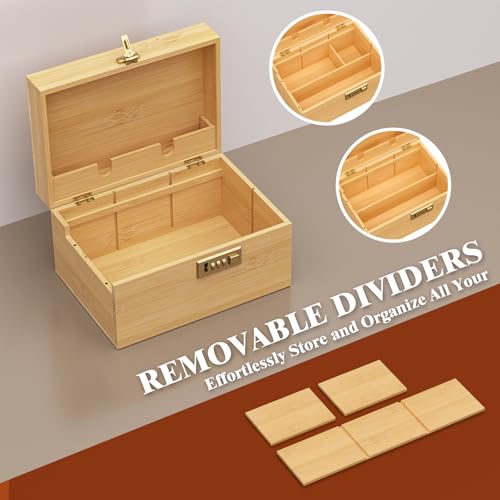 Medium Natural Bamboo Storage Box with Combination Lock and Tray - Image 4