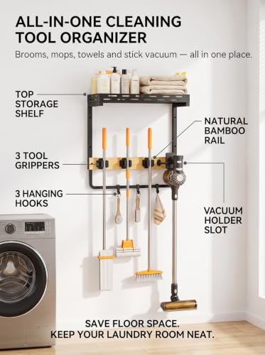 Broom Holder Wall Mount, All-in-One Cleaning Tool Organizer Shelf - Image 5