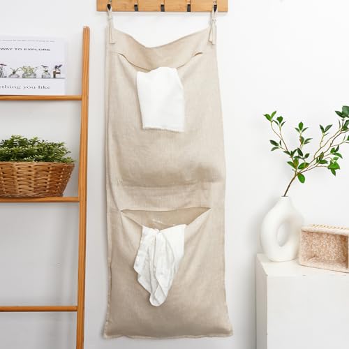 100% Linen Hanging Laundry Bag with 2 Compartments, Over the Door - Image 6