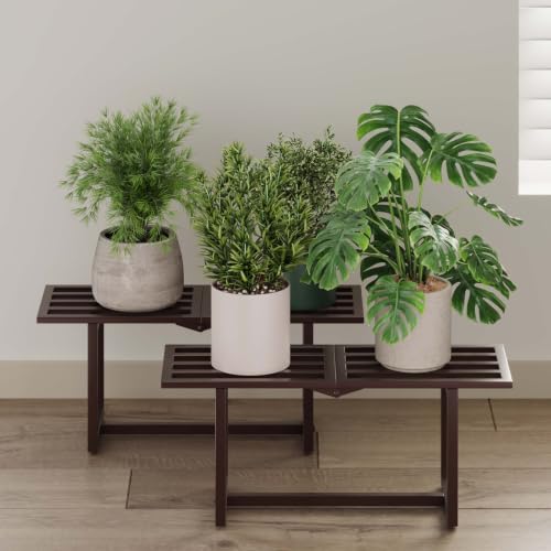 2 Pack Plant Stand, Foldable Metal Shelf, Indoor Outdoor, Coffee - Image 2