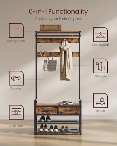 VASAGLE Hall Tree with Bench and Shoe Storage, 2 Fabric Drawers - Image 5