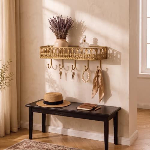 Vintage Key Holder Shelf Wall Mount Metal Mail Rack with 5 - Image 6