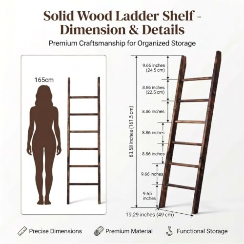 Carbonized Farmhouse Blanket Ladder, 6-Tier Rustic Wooden Rack - Image 3