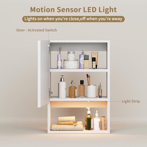 Wall Mounted Storage Cabinet with LED Light, Bathroom Over Toilet - Image 7