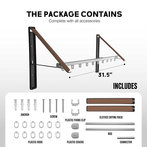 Retractable Wall Mounted Drying Rack,with 2 Racks + Rod - Image 4