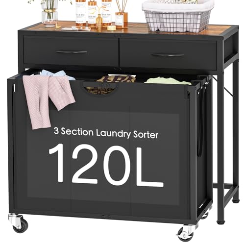 Laundry Sorter, Rolling Laundry Hamper with 3 Section - Image 2
