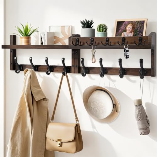 33.86" Wall Mounted Coat Rack with Shelf, 13 Hooks Pre-Assembled - Image 2