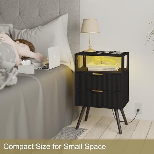 JOONEE Black Nightstand with Charging Station and LED - Image 5