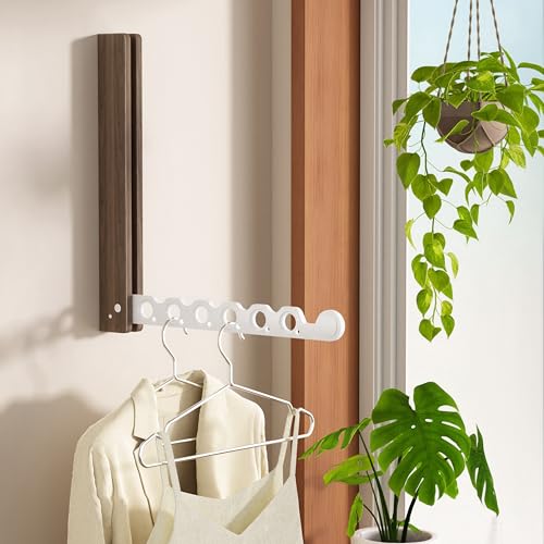 Natural Wood Folding Clothes Hanger Rack for Laundry Room - Image 8