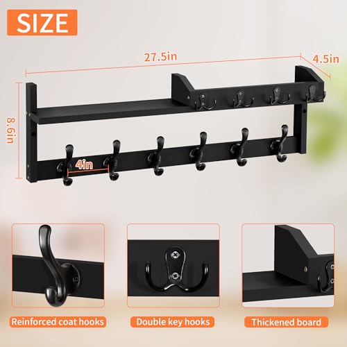 27.5" Wall Mount Coat Rack with Shelf, Key Holder & Mail - Image 3