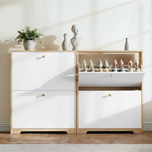 Nicetree Shoe Storage Cabinet with 2 Flip Drawer, Narrow - Image 7