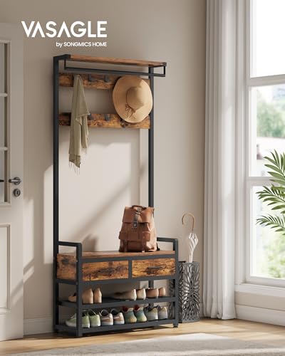 VASAGLE Hall Tree with Bench and Shoe Storage, 2 Fabric Drawers - Image 4
