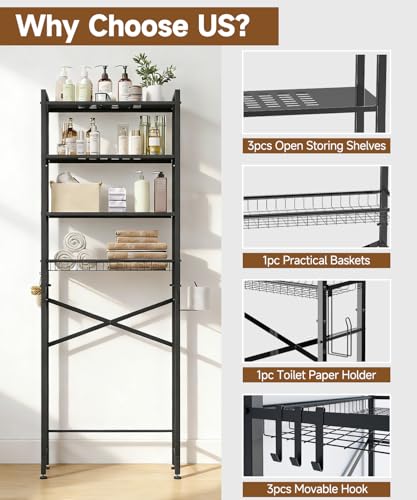 Over the Toilet Storage Rack,4-Tier Adjustable Bathroom - Image 6