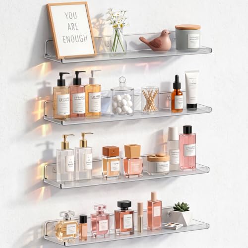 Lifewit Acrylic Floating Shelves for Bathroom 14" Clear, 4 Pack - Image 2