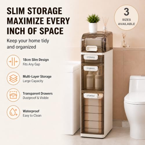 Slim Bathroom Storage Cabinet with Drawers, 3-Tier - Image 4
