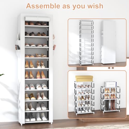 VTRIN Shoe Rack with Cover 10 Tier Vertical Narrow Tall Shoe - Image 6