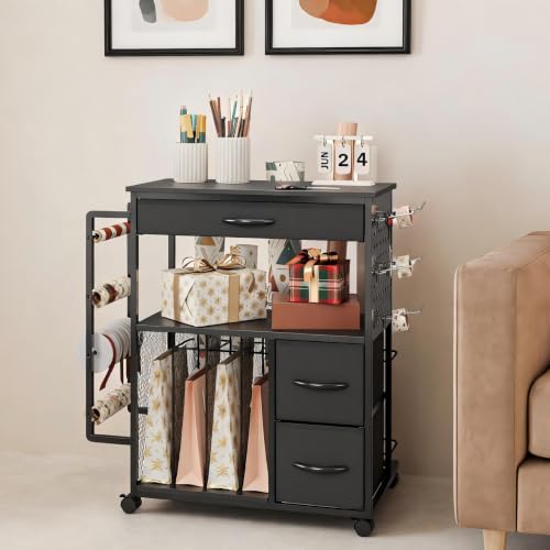 Rolling Gift Wrap Cart with Ribbon and Gift Bag Storage, 2 - Image 2