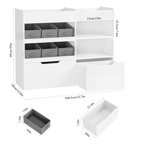Kids Toy Storage Organizer with Bookshelf and 2 Rolling Drawers - Image 3