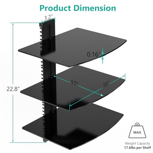 WALI 3 Tier Glass Floating TV Wall Shelf for Projector - Image 4