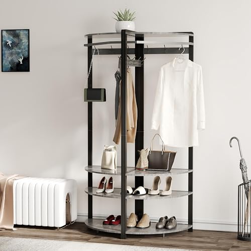 Corner Hall Tree with Shoe Bench & 6 Double Hooks, Space-Saving - Image 4