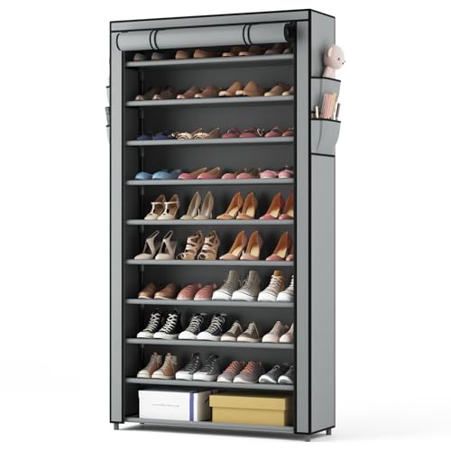 ROJASOP Shoe Rack with Covers, Stackable 10 Tier Tall Shoe - Image 2