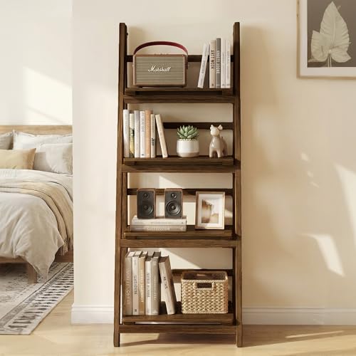Ladder Shelf 4-Tier Foldable Solid Wood Bookshelf Plant Stand - Image 6