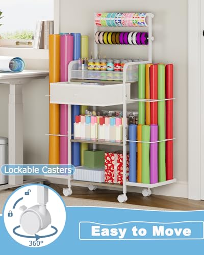 Rsaayekkt Rolling Wrapping Paper Storage Cart with Fabric - Image 6