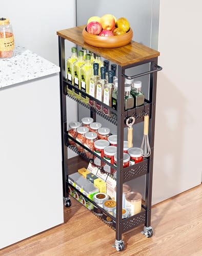 OKZEST 4-Tier Slim Rolling Storage Cart for Kitchen, Laundry Room - Image 2