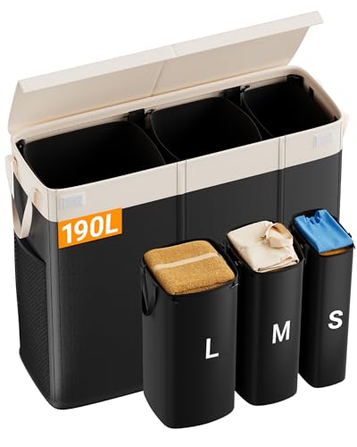 190L Laundry Hamper with Lid, Large Laundry Basket with Lid and 3 - Image 2