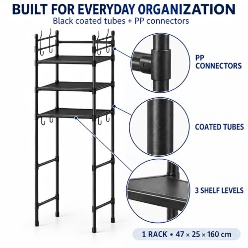 1 Piece Bathroom Shelves Over Toilet, 3 Tier Toilet Storage Rack - Image 4