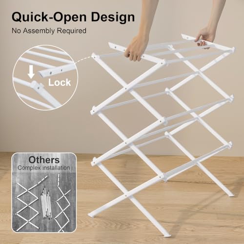 BUKFEN Expandable Clothes Drying Rack with Hook Bar, 3-Tier - Image 5