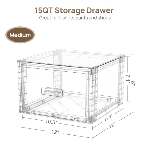 Vtopmart 4 Pack Clear Stackable Closet Storage Drawers 15QT - Image 3