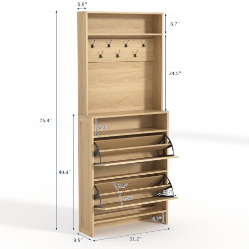 Garvee Shoe Cabinet with 2 Flip Drawers, 2-in-1 Hall Tree - Image 3
