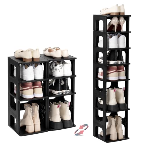 4-Tier Shoe Rack, Narrow Stackable Organizer, Black - Image 6