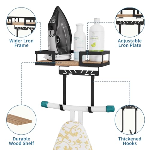 Ironing Board Hanger Wall Mount with Rustic Wood Shelf - Image 5