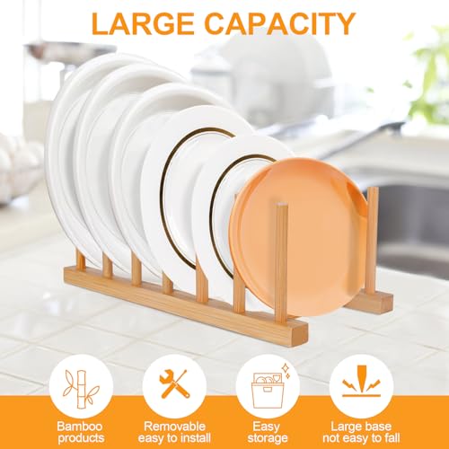 SAMEBUTECO Bamboo Wooden Dish Racks Plate Stand Holder Vertical - Image 6