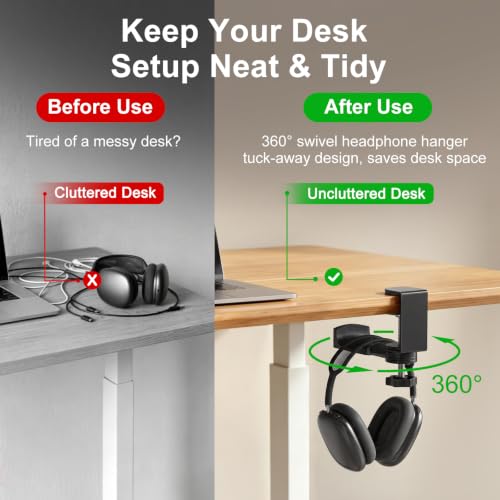 Solid Wood Metal Headphone Stand with Clamp-On Hook for Desk - Image 4
