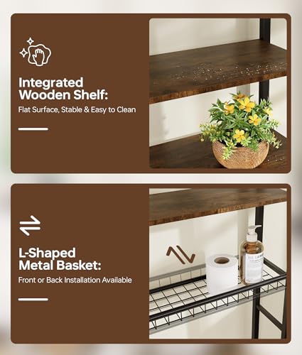 4-Tier Over-the-Toilet Storage Rack with One-Piece Wooden - Image 8