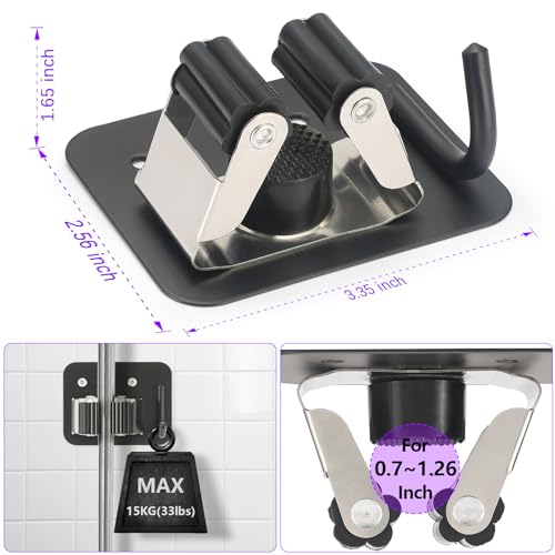 Broom Holder Wall Mount Rack, 304 Stainless Steel Mop - Image 3