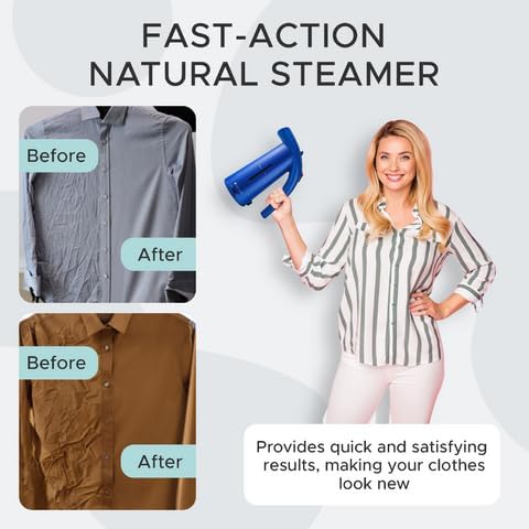 Steam & Go Portable Clothes Steamer - Compact Handheld for Shirts & Garments | Powerful Quick-Heating Corded Dual Voltage Travel Friendly - Blue
