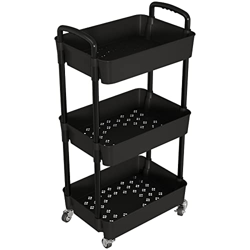 3 Tier Rolling Cart with Wheels, Utility Storage Carts,Black - Image 3