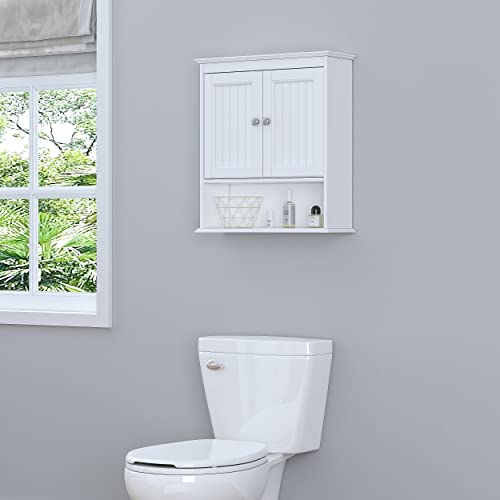 Spirich Bathroom Wall Cabinet with Beadboard Doors, White - Image 5